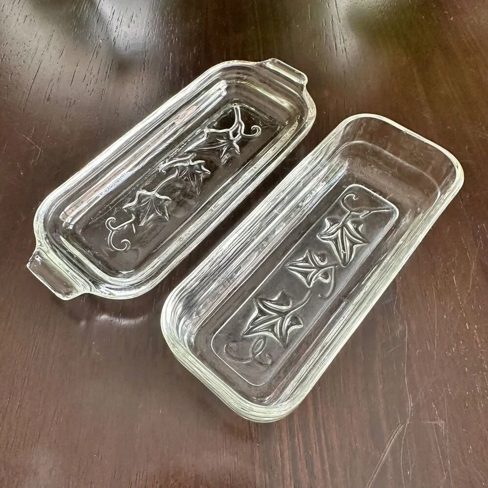 Vintage Hazel Atlas Butter Dish Ivy Leaf Pattern 1/4 lb Butter Stick Size